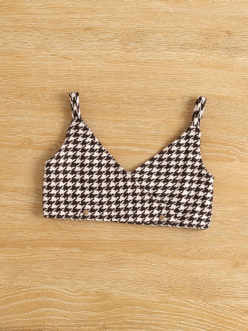 Toddler Flickor Houndstooth Print Cami Top & Shirt Klänning Set