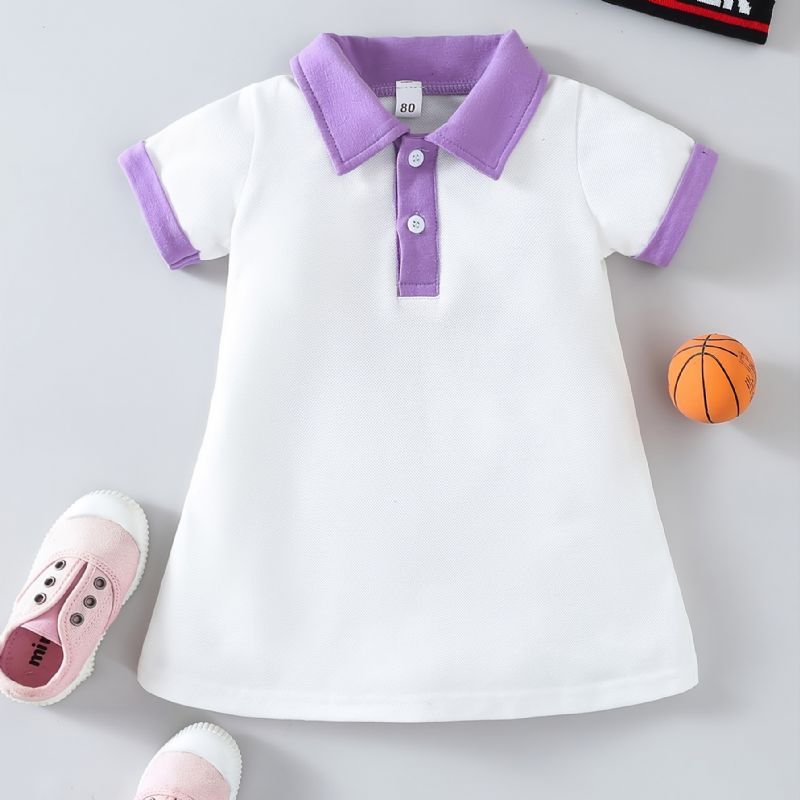 Toddler Flickor Kontrastfärger Polo Collar Dress