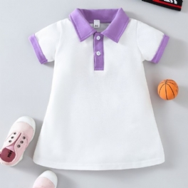 Toddler Flickor Kontrastfärger Polo Collar Dress