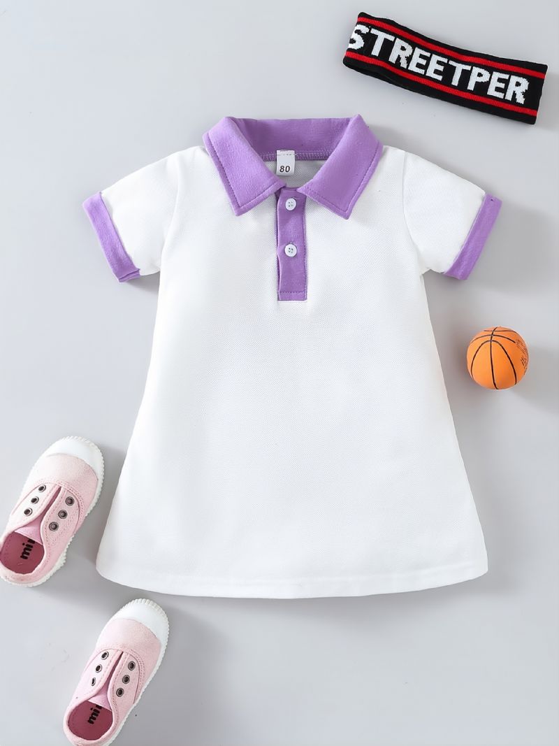 Toddler Flickor Kontrastfärger Polo Collar Dress