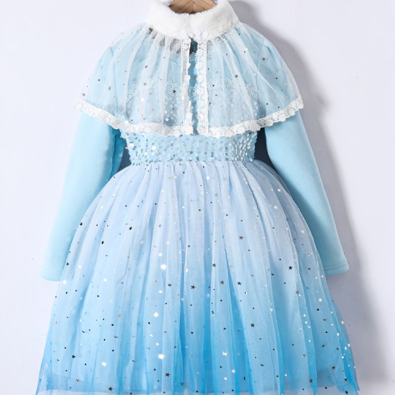 Toddler Flickor Mesh Klänning Långärmad Fleece Princess Dress