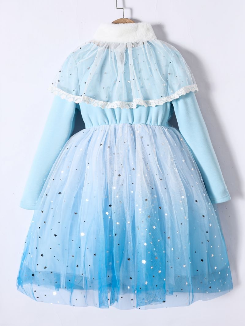 Toddler Flickor Mesh Klänning Långärmad Fleece Princess Dress