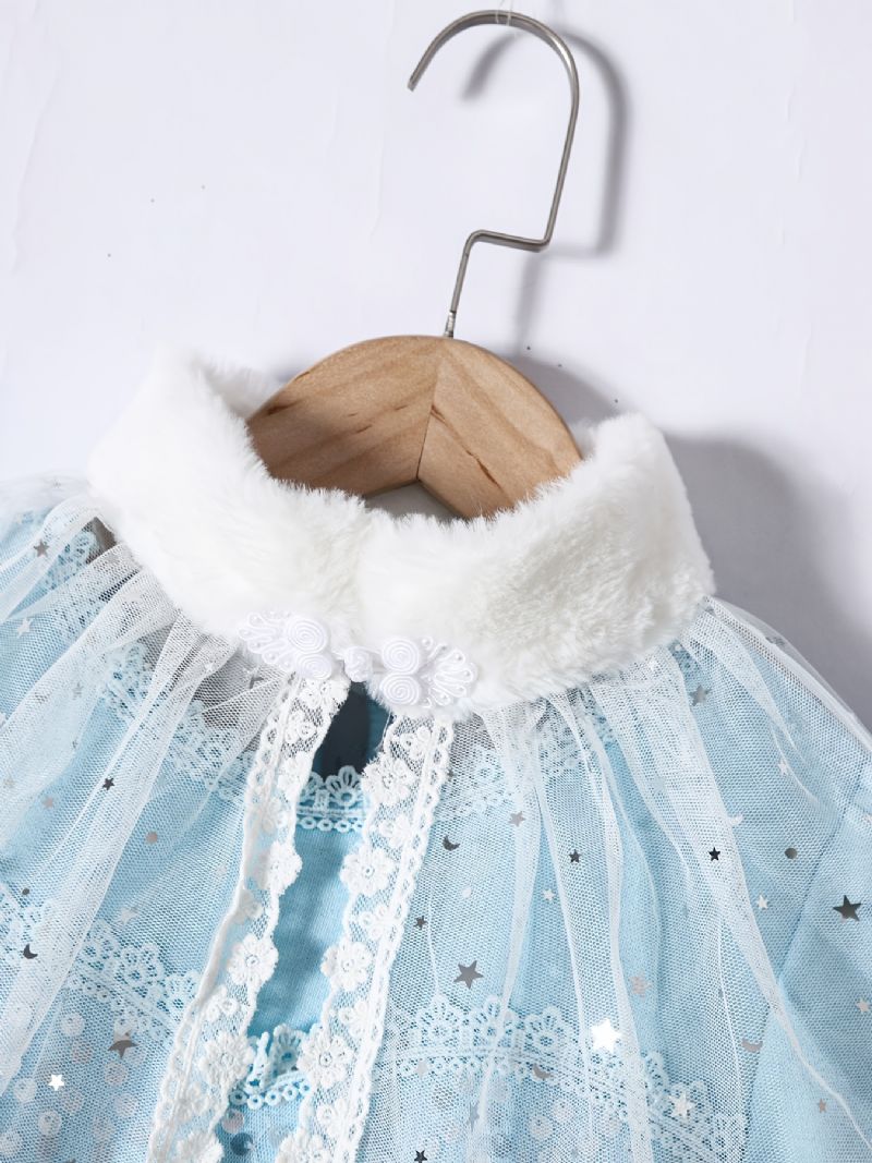 Toddler Flickor Mesh Klänning Långärmad Fleece Princess Dress