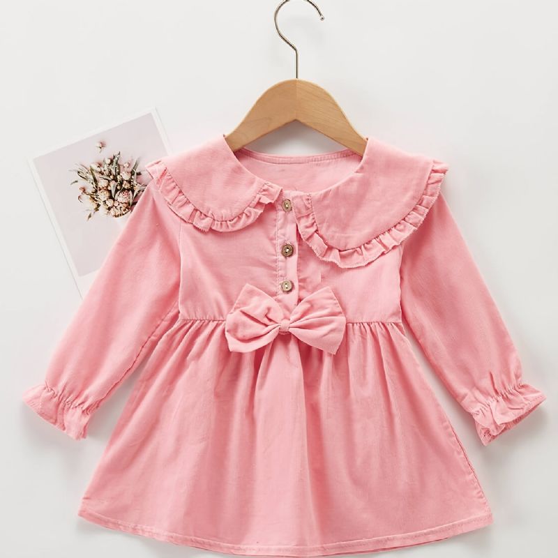 Toddler Flickor Rosett Dekor Lapel Collar Klänning