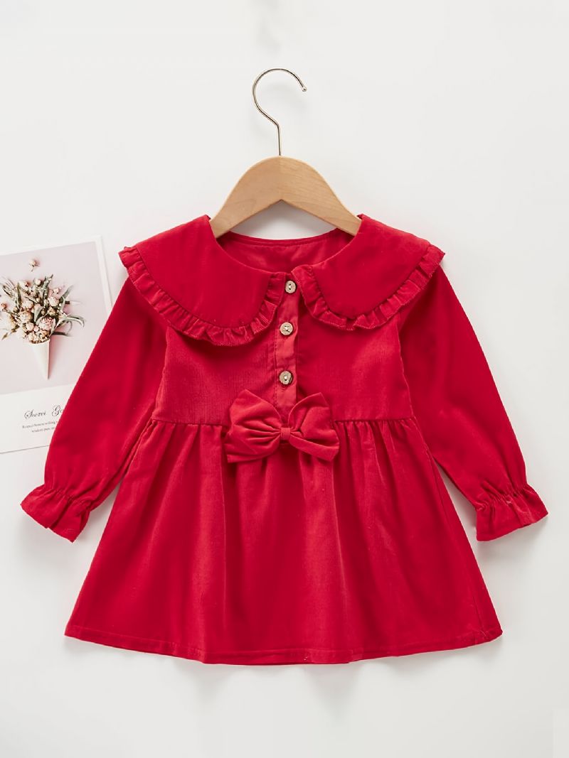 Toddler Flickor Rosett Dekor Lapel Collar Klänning