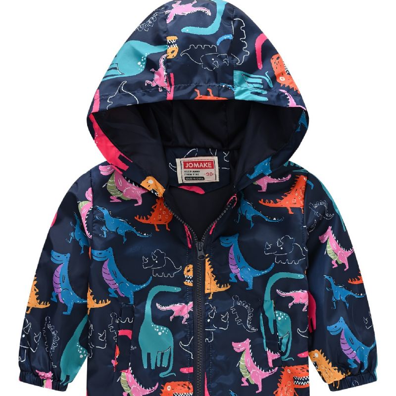 1 St Casual Söt Dinosaur Print Dragkedja Huvjacka Cardigan Krage Termojacka För Vinter Pojkar Flickor