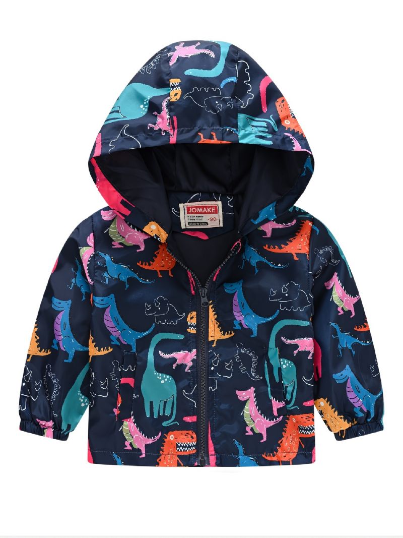 1 St Casual Söt Dinosaur Print Dragkedja Huvjacka Cardigan Krage Termojacka För Vinter Pojkar Flickor