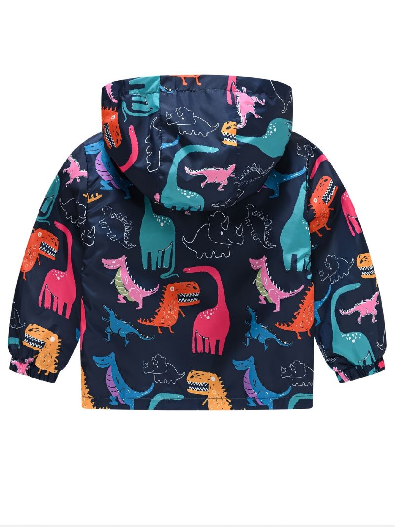 1 St Casual Söt Dinosaur Print Dragkedja Huvjacka Cardigan Krage Termojacka För Vinter Pojkar Flickor