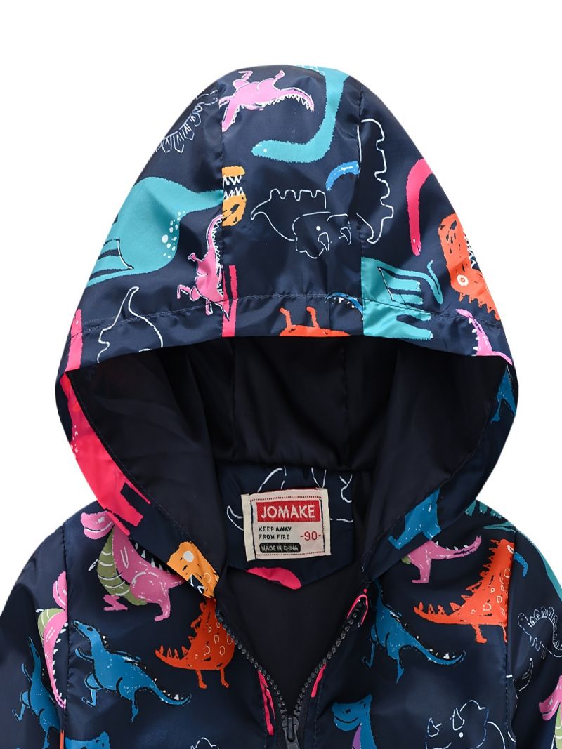 1 St Casual Söt Dinosaur Print Dragkedja Huvjacka Cardigan Krage Termojacka För Vinter Pojkar Flickor