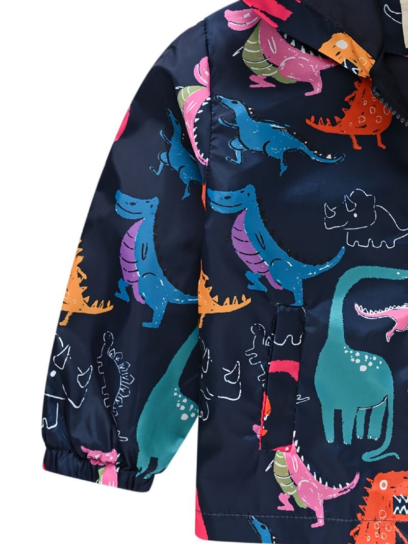 1 St Casual Söt Dinosaur Print Dragkedja Huvjacka Cardigan Krage Termojacka För Vinter Pojkar Flickor