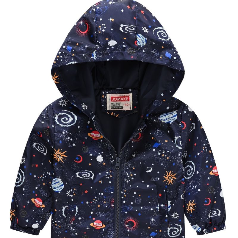 1 St Pojkar Casual Space Print Dragkedja Huvjacka Cardigan Krage Termojacka För Vintern