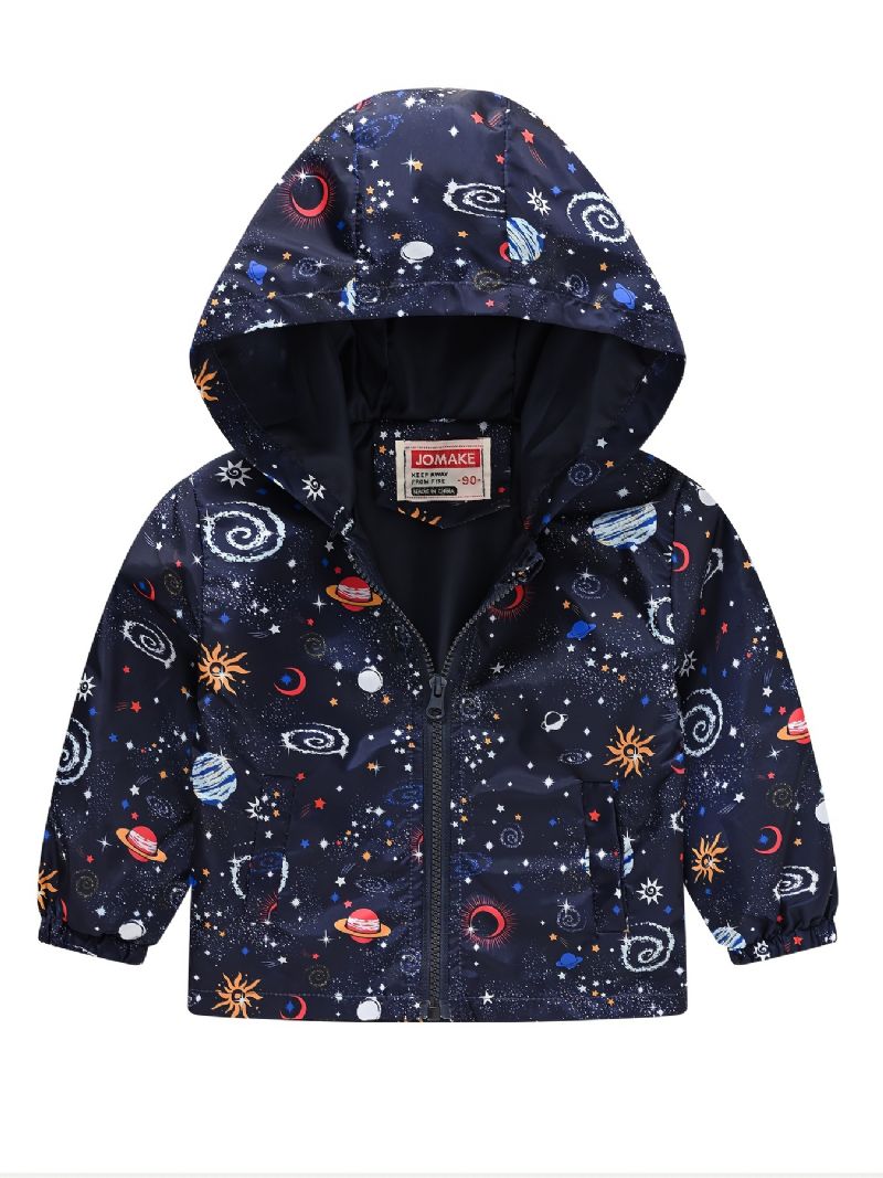 1 St Pojkar Casual Space Print Dragkedja Huvjacka Cardigan Krage Termojacka För Vintern