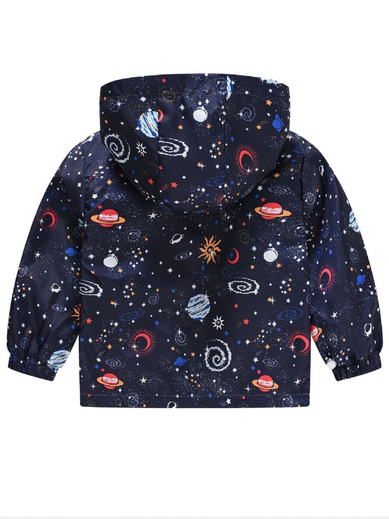 1 St Pojkar Casual Space Print Dragkedja Huvjacka Cardigan Krage Termojacka För Vintern