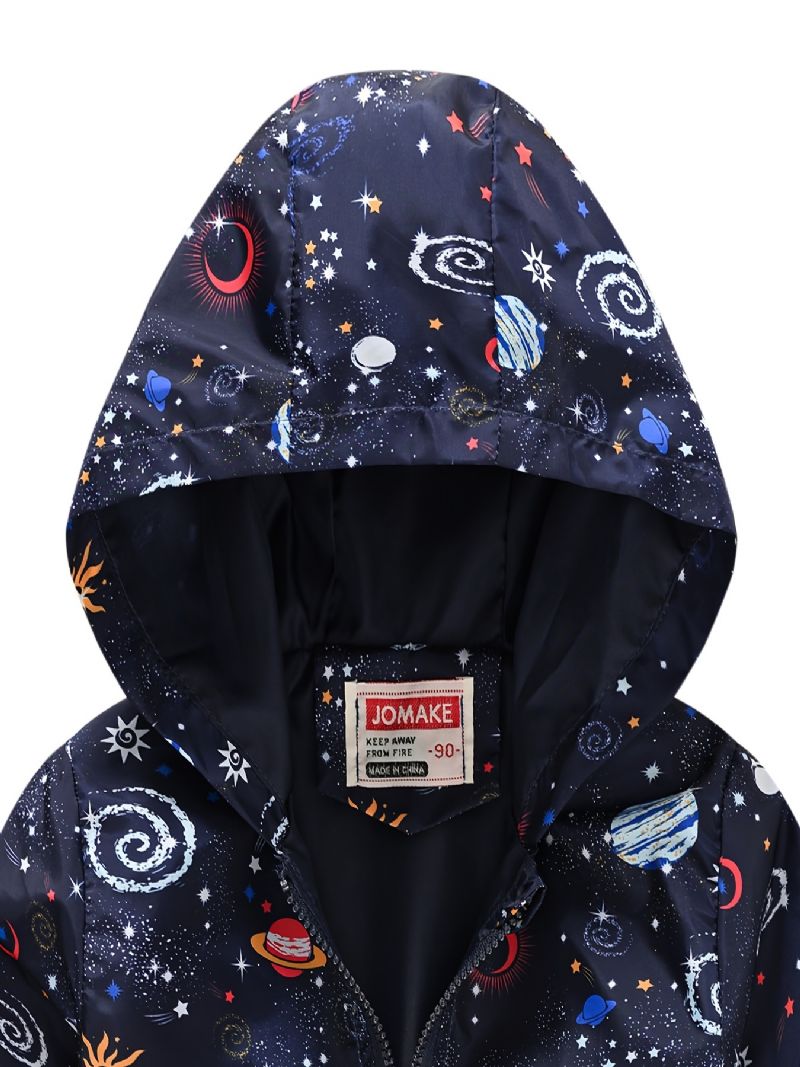 1 St Pojkar Casual Space Print Dragkedja Huvjacka Cardigan Krage Termojacka För Vintern