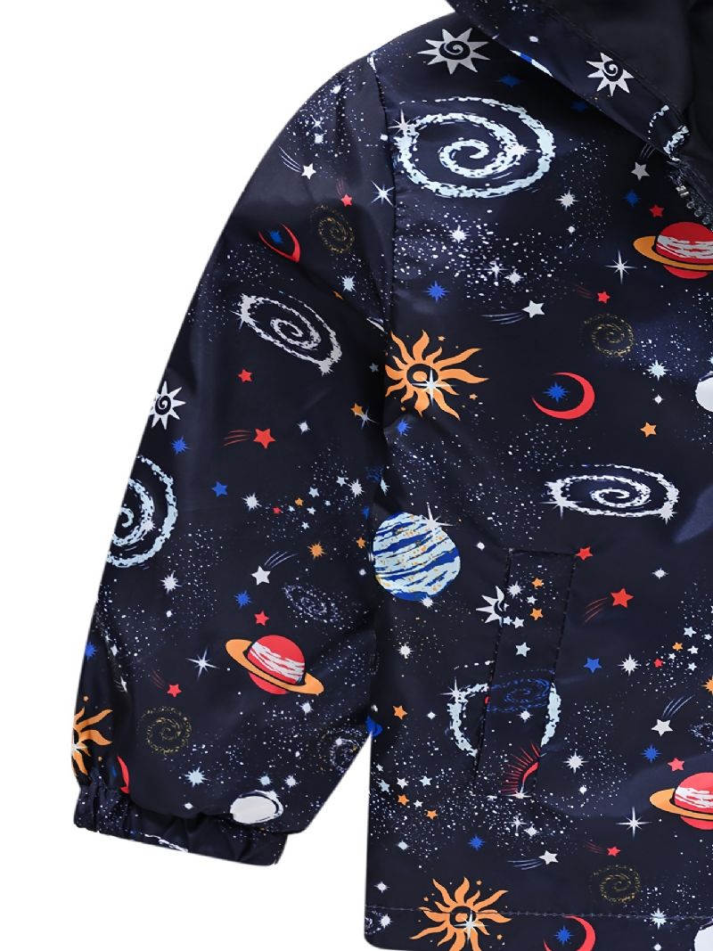 1 St Pojkar Casual Space Print Dragkedja Huvjacka Cardigan Krage Termojacka För Vintern