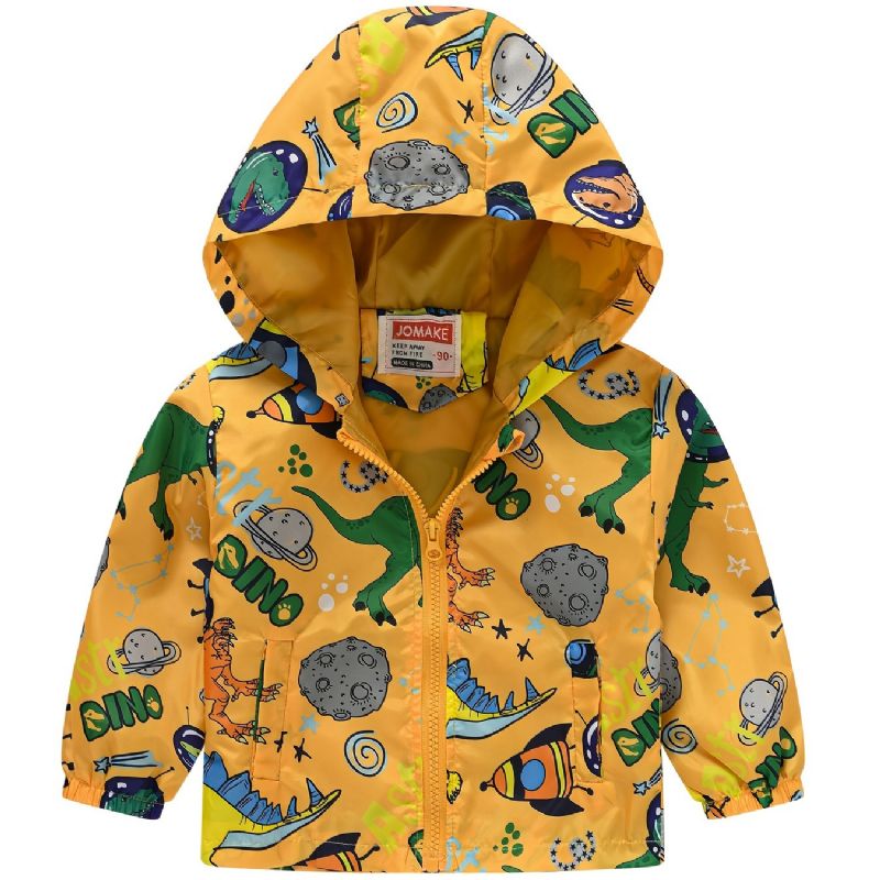 1 St Pojkar Flickor Casual Söt Dinosaur Print Dragkedja Huvjacka Cardigan Krage Jacka För Vintern