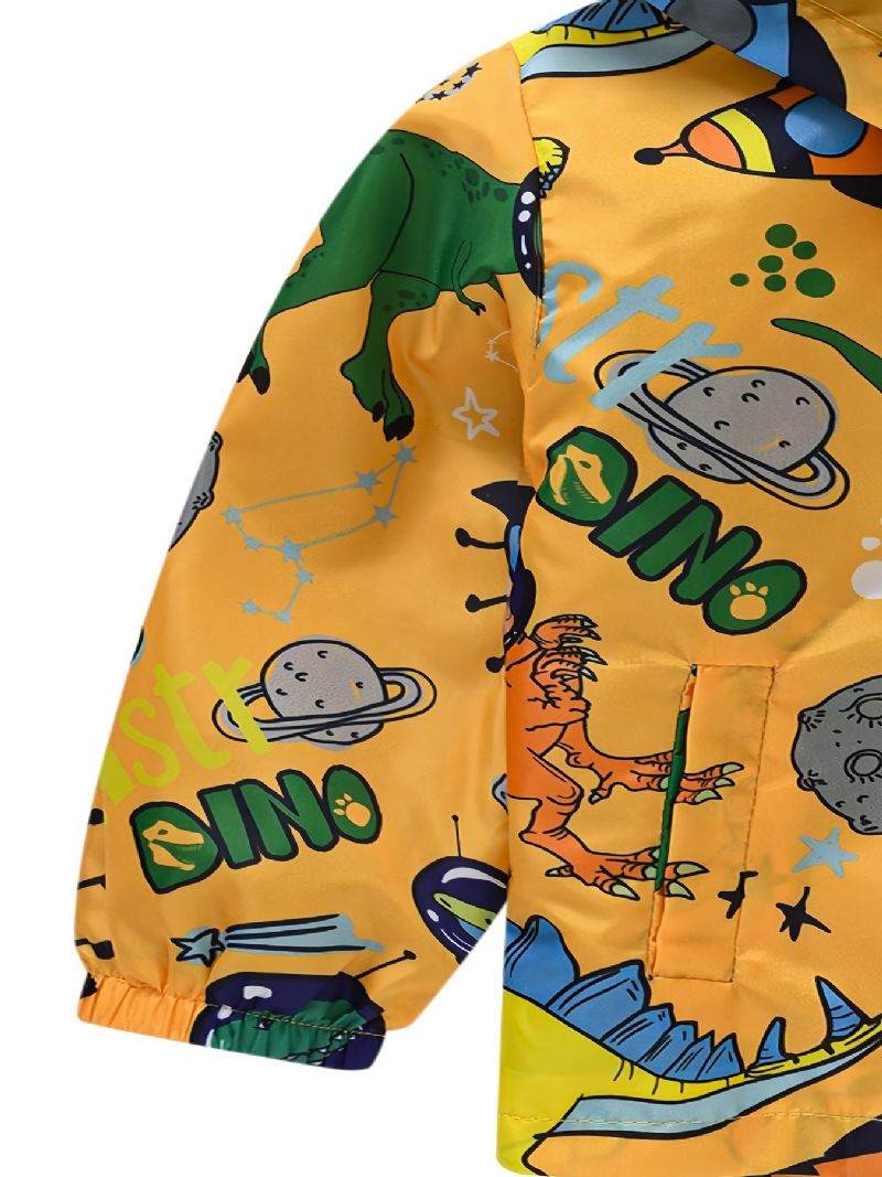 1 St Pojkar Flickor Casual Söt Dinosaur Print Dragkedja Huvjacka Cardigan Krage Jacka För Vintern