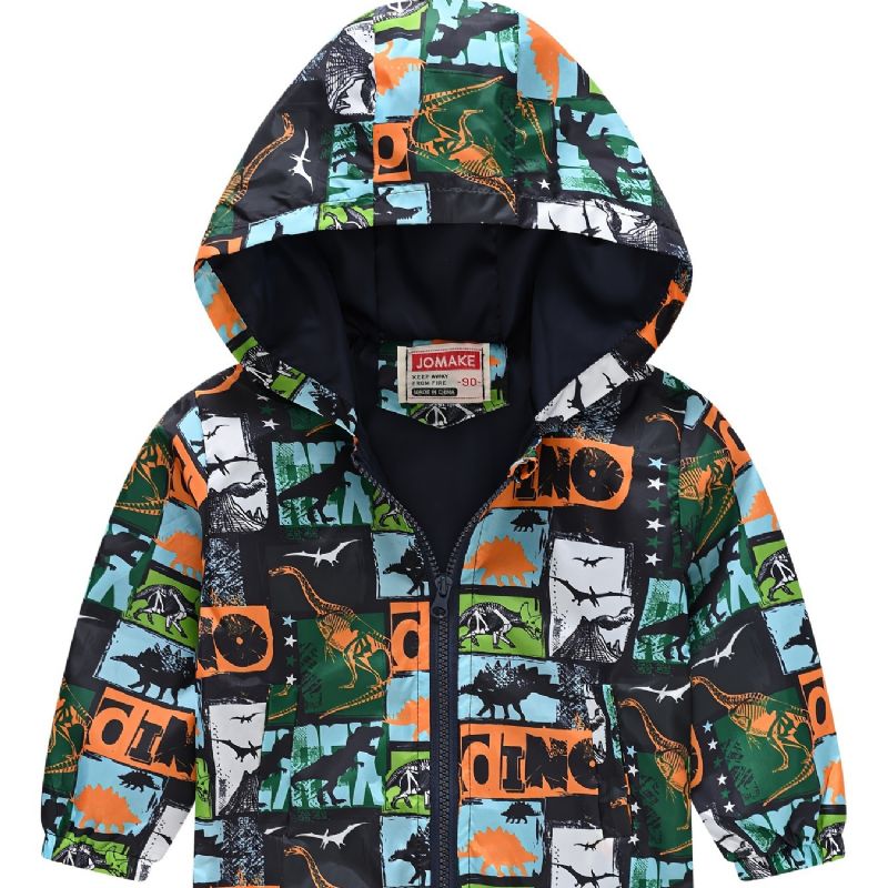 1 St Pojkar Flickor Casual Söt Dinosaur Print Dragkedja Huvjacka Kofta Krage Fleece Termojacka För Vinter