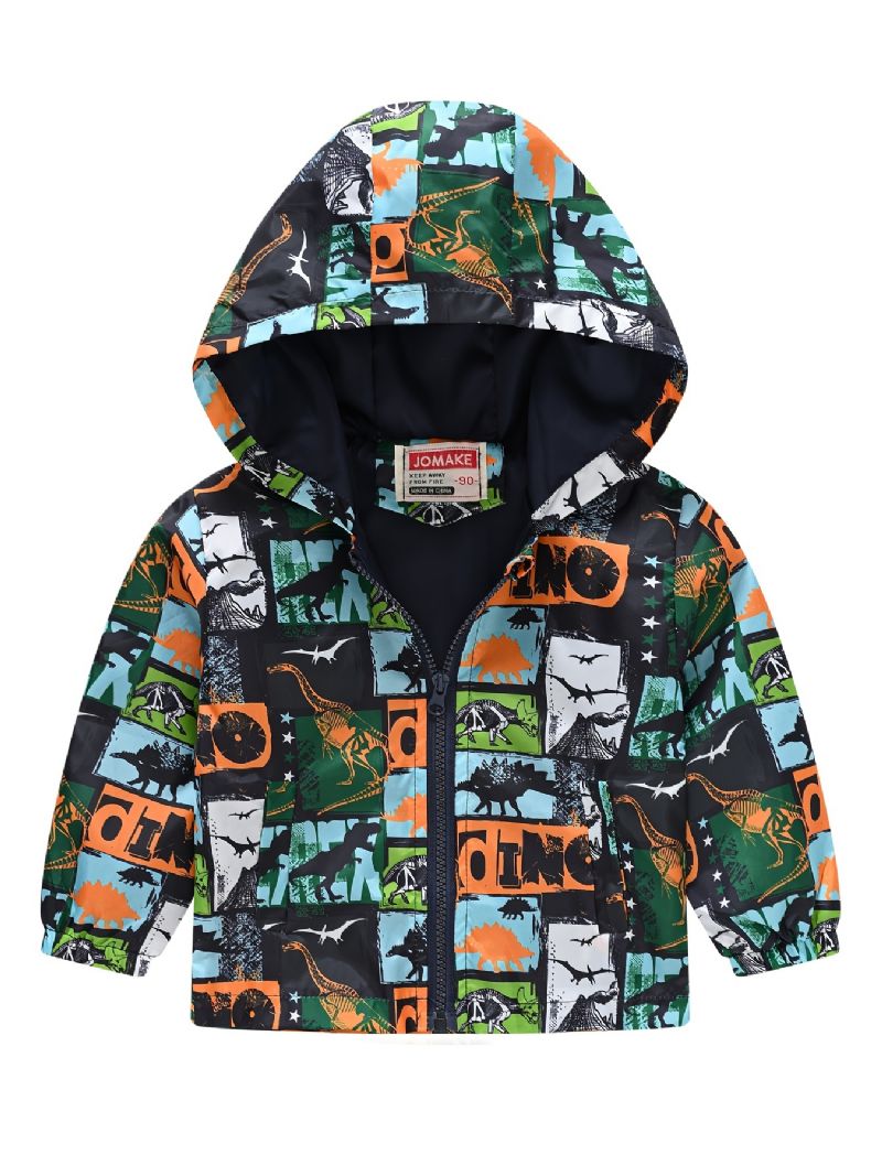 1 St Pojkar Flickor Casual Söt Dinosaur Print Dragkedja Huvjacka Kofta Krage Fleece Termojacka För Vinter