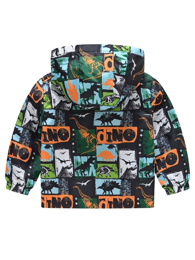 1 St Pojkar Flickor Casual Söt Dinosaur Print Dragkedja Huvjacka Kofta Krage Fleece Termojacka För Vinter