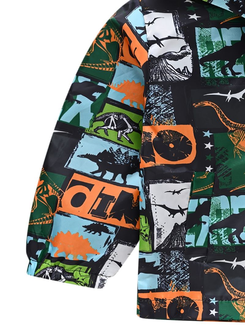 1 St Pojkar Flickor Casual Söt Dinosaur Print Dragkedja Huvjacka Kofta Krage Fleece Termojacka För Vinter