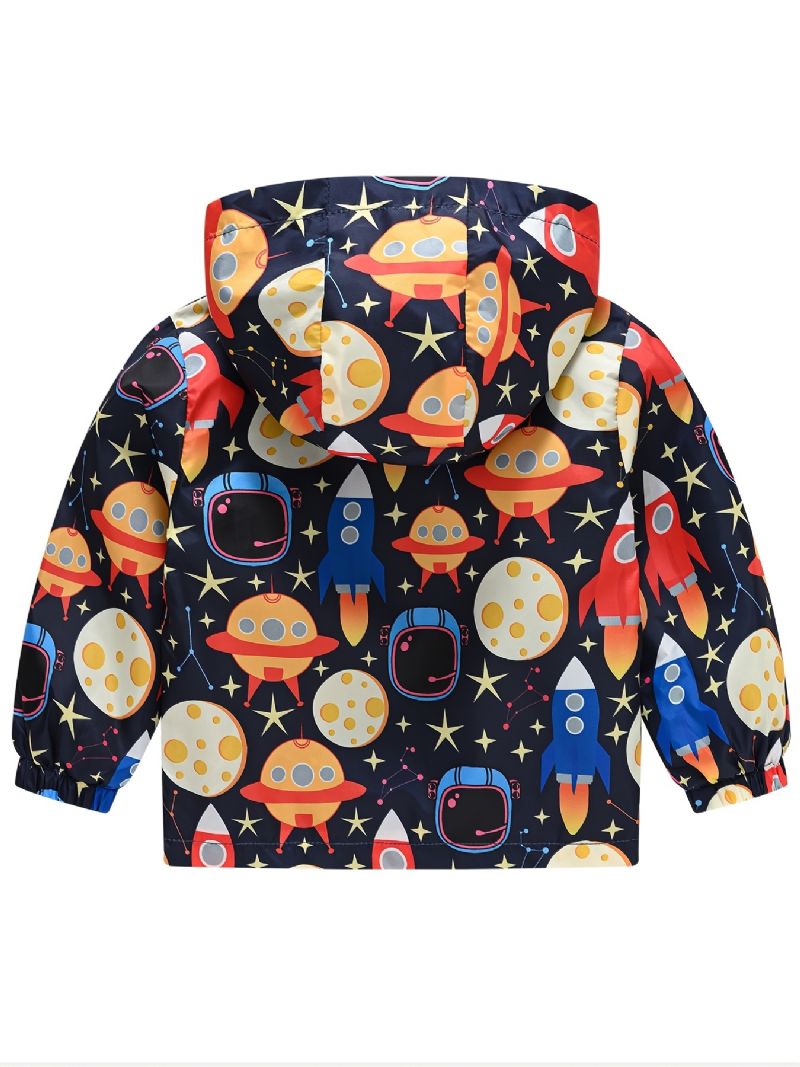 1st Casual Söt Rocket Print Dragkedja Huvjacka Cardigan Krage Fleece Thermal Jacka För Vinter Pojkar Flickor