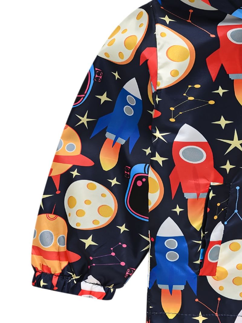 1st Casual Söt Rocket Print Dragkedja Huvjacka Cardigan Krage Fleece Thermal Jacka För Vinter Pojkar Flickor