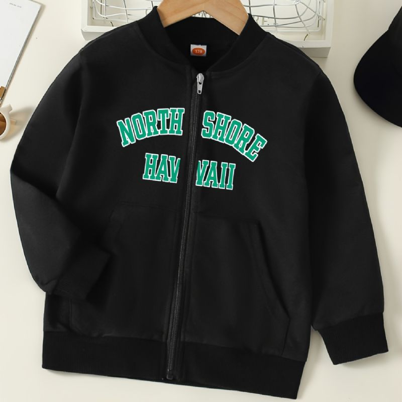 Barn Flickor Brevtryck Casual Dragkedja Baseball Collar Sweatshirt Jacka Höst Vinter