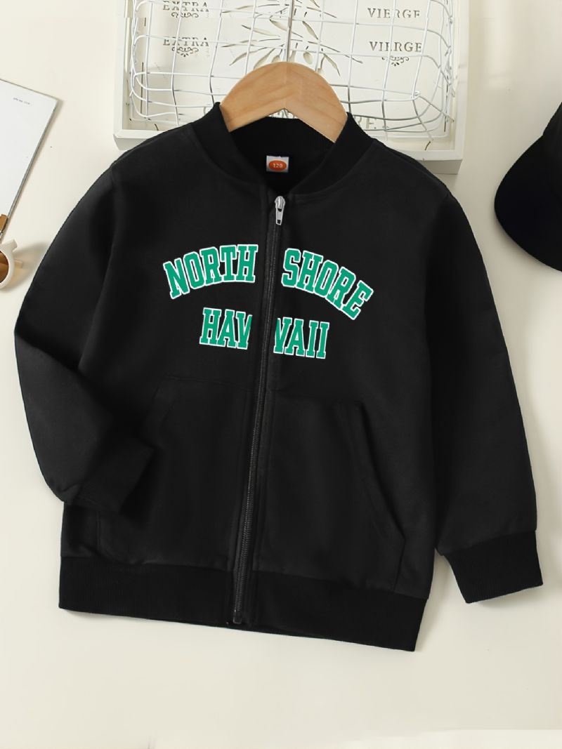 Barn Flickor Brevtryck Casual Dragkedja Baseball Collar Sweatshirt Jacka Höst Vinter