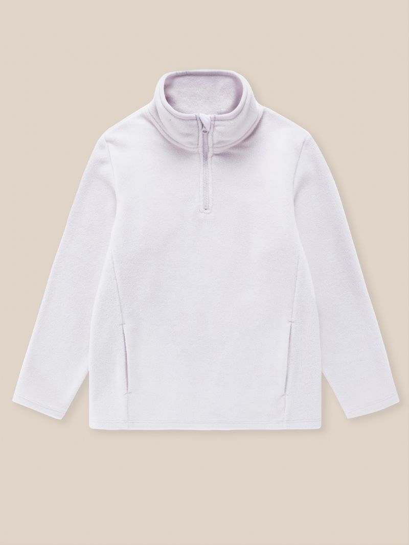 Barnmode Halv Zip Fleece Sweatshirt Atletisk Jacka Vit