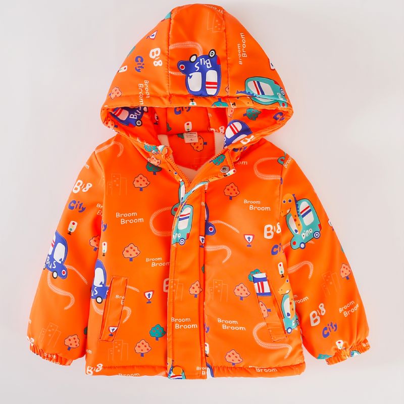 Bebis Hooded Jacka Cartoon Print Långärmad Dragkedja Fleece Varma Pojkar Flickor