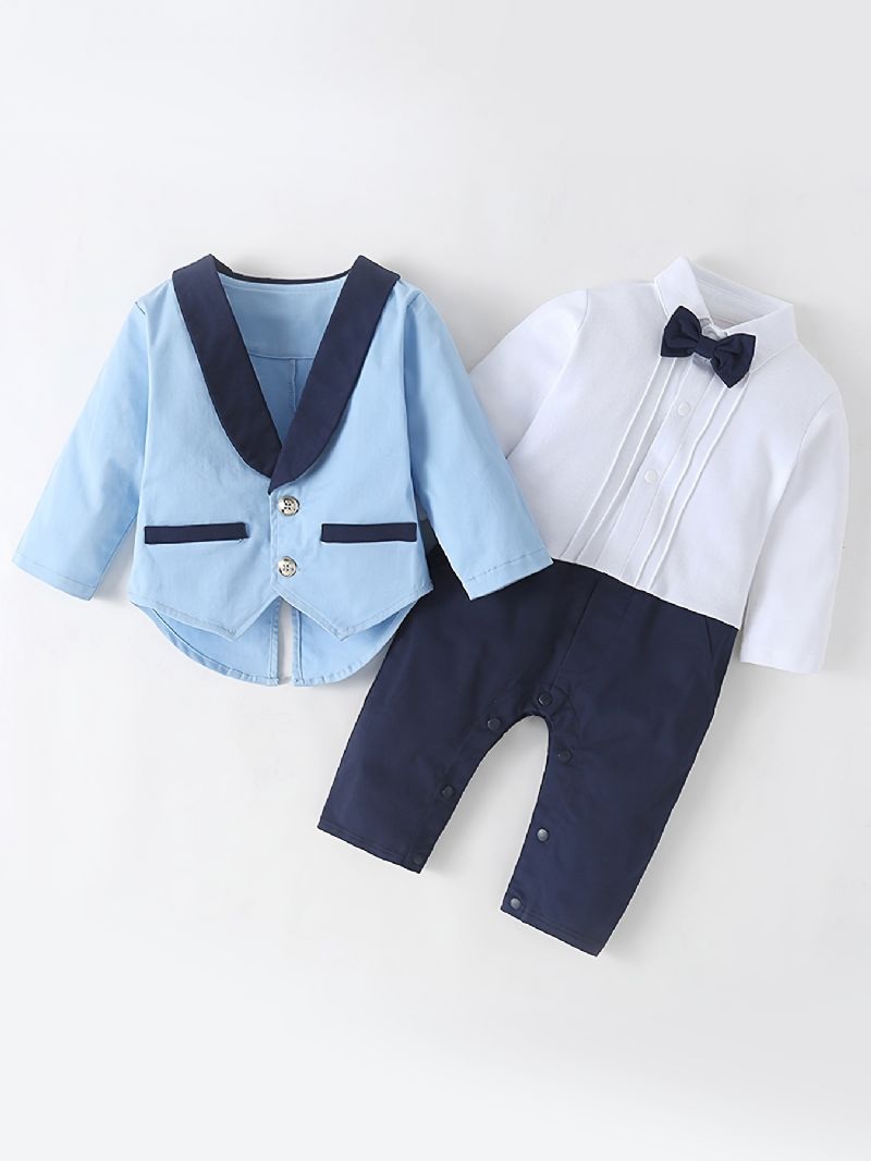 Bebis Pojkar Colorblock Långärmad Jumpsuit + Matchande Jacka Bebisdopdräkter Bebiskläder