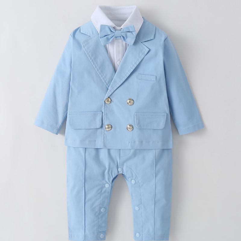 Bebis Pojkar Gentleman Outfit Rompers Långärmad Jumpsuit & Jacka Set Bröllopsfödelsedagsfest