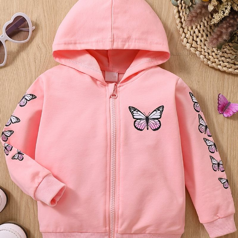 Flickor Bebis Mode Butterfly Print Hooded Zipper Jacka Höst