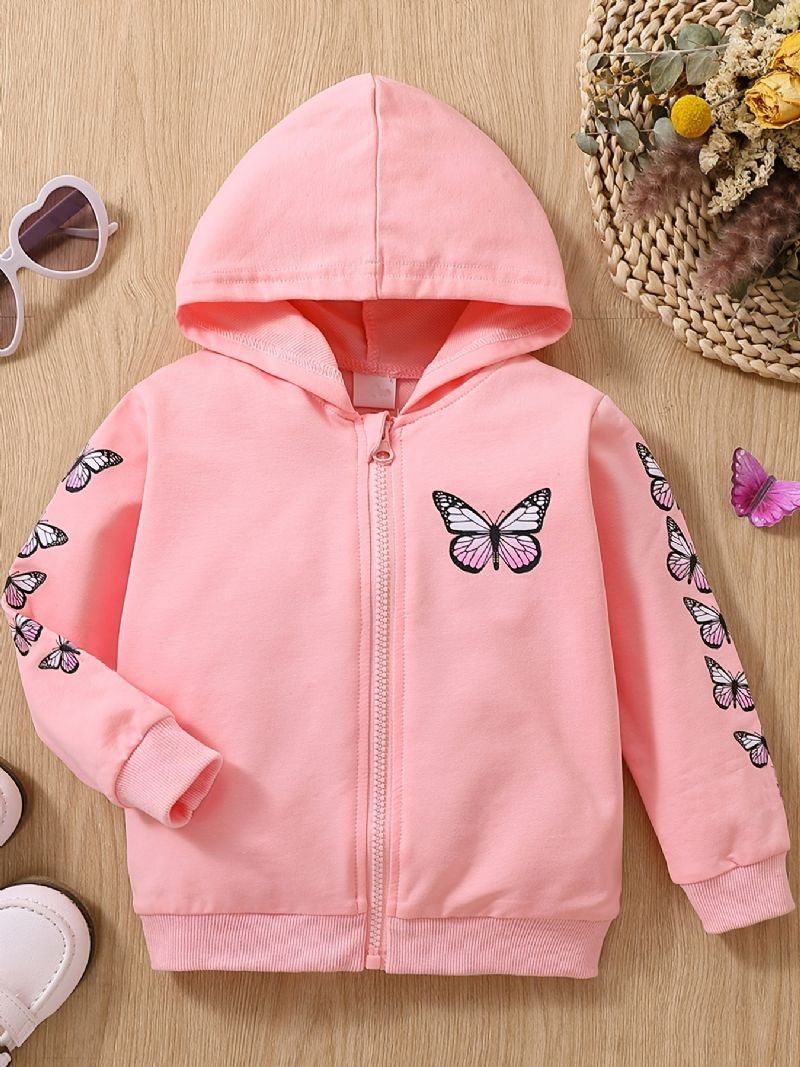 Flickor Bebis Mode Butterfly Print Hooded Zipper Jacka Höst