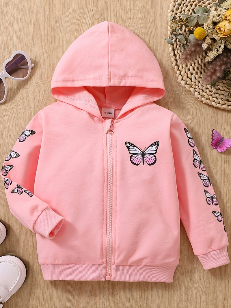 Flickor Bebis Mode Butterfly Print Hooded Zipper Jacka Höst