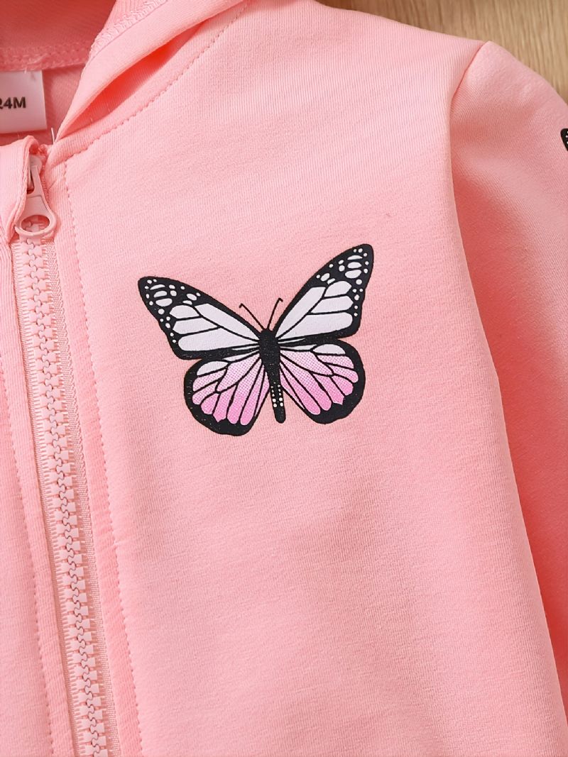 Flickor Bebis Mode Butterfly Print Hooded Zipper Jacka Höst