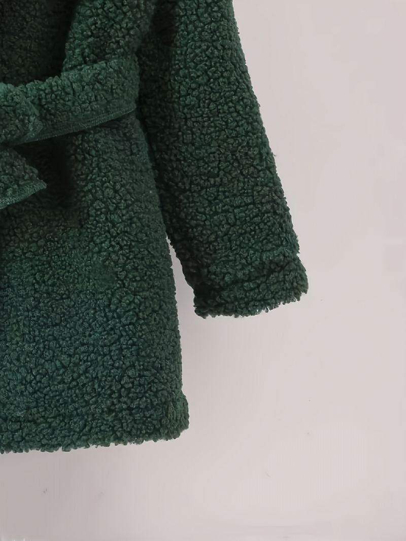 Flickor Casual Fleece Thermal Huvjacka Med Rosett Bälte Vindtätt Ytterkläder För Vintern