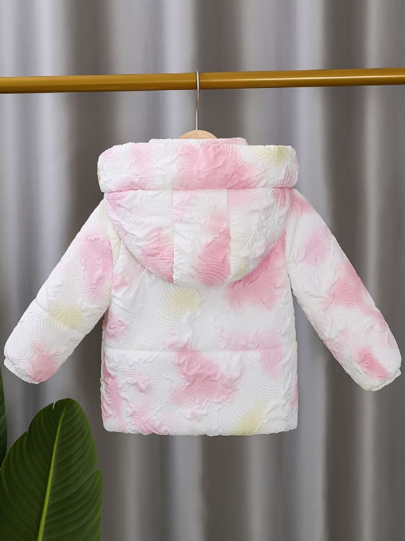 Flickor Casual Tie Dye Präglad Huvajacka Termisk Fleece Vadderade Ytterkläder Med Dragkedja För Vintern