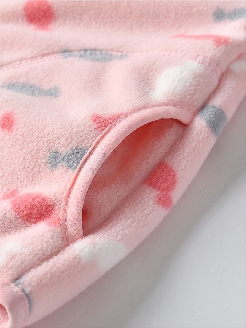 Flickor New Thickened Fleece Stand Krage Jacka Med Candy Print Ytterkläder För Vinter Rosa