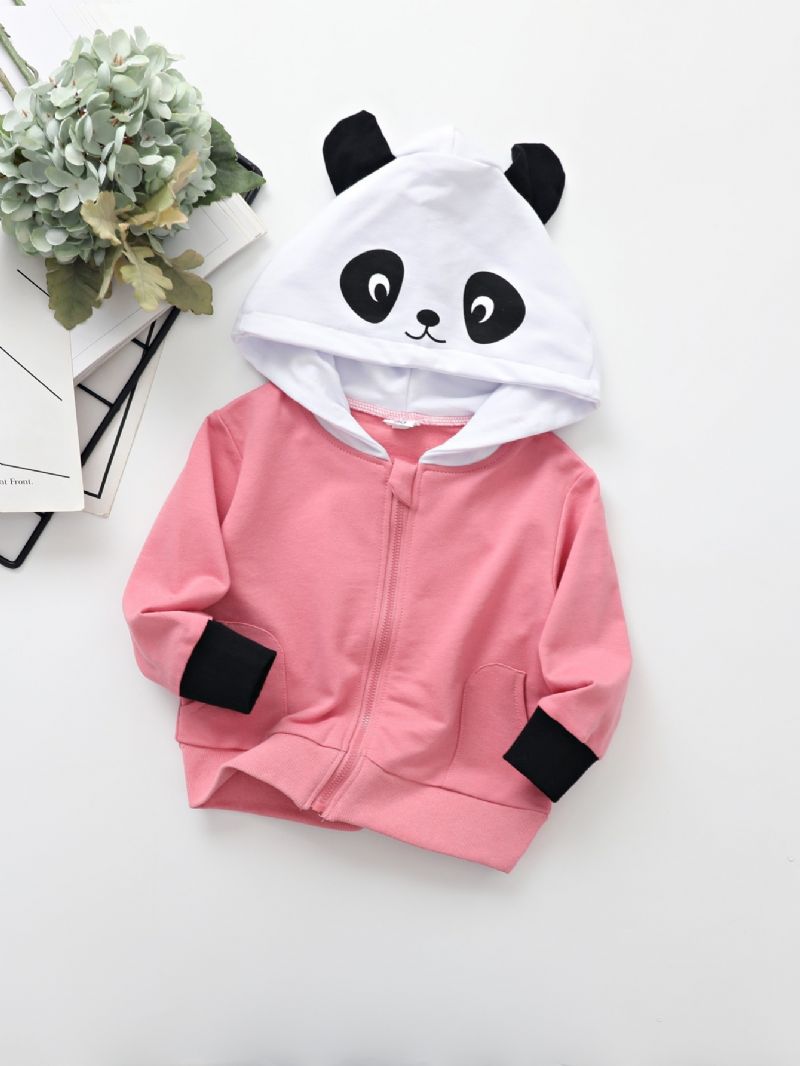 Flickor Panda Print Zip Jacka Thermal Hoodie För Barn