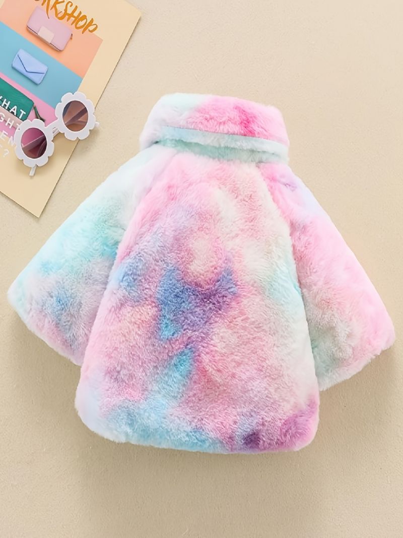 Flickor Söt Mjuk Fleece Thermal Tie Dye Jacka Sjal Hals Förtjockade Ytterkläder För Vintern