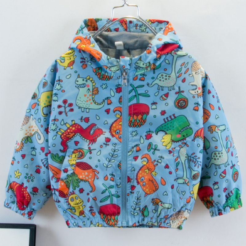 Ny Pojkar Casual Dinosaur Printed Dragkedja Huvjacka