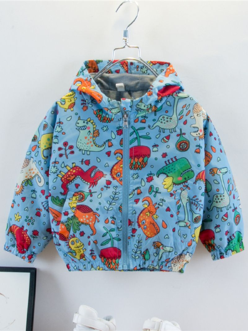 Ny Pojkar Casual Dinosaur Printed Dragkedja Huvjacka