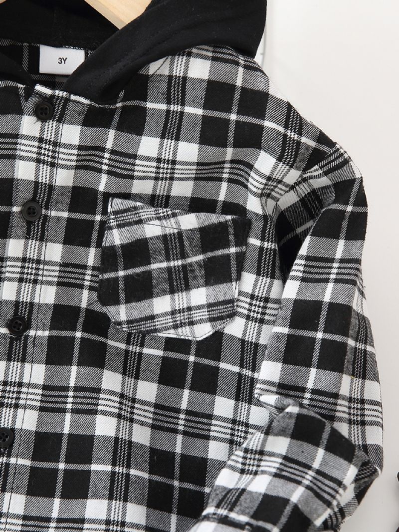 Pojkar Casual Button Down Pläd Huvjacka Långärmad Ytterkläder För Vinter Höst