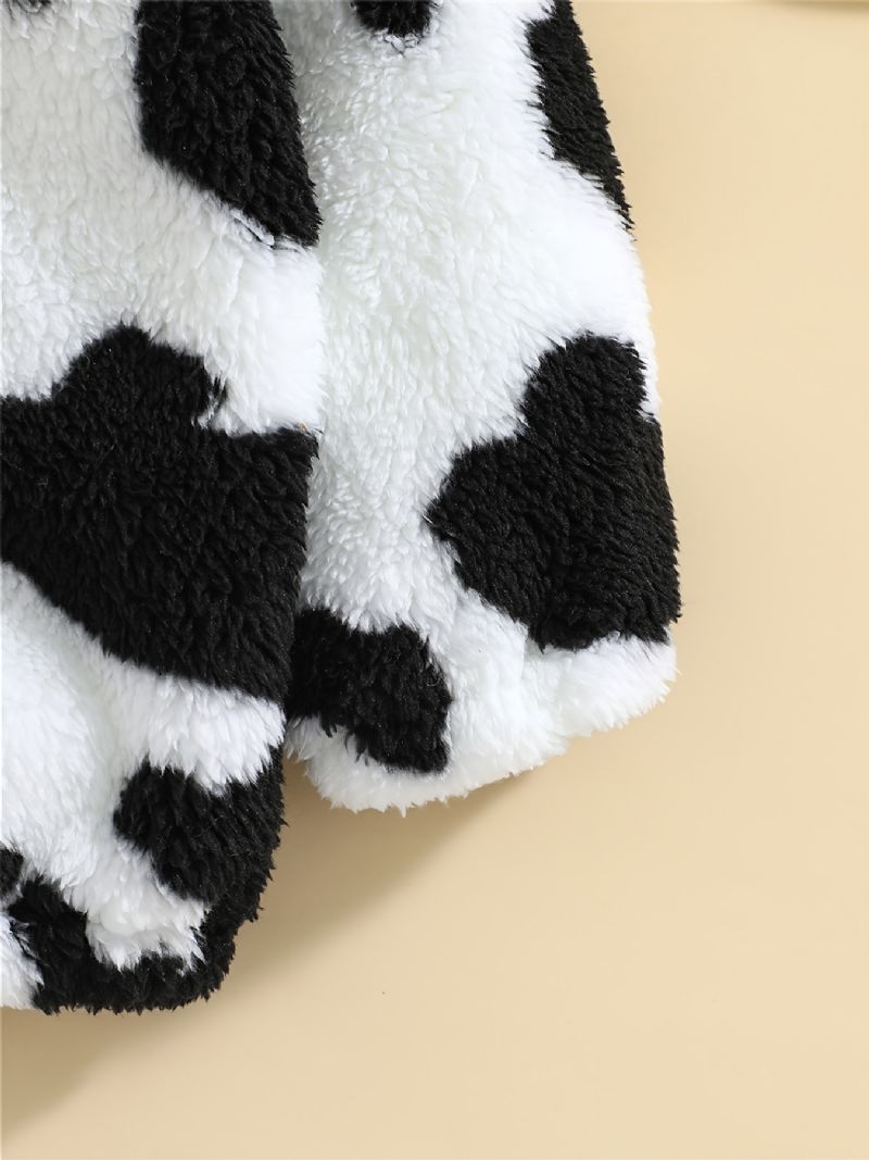 Pojkar Cow Print Fleece Button Down Huvjacka Varma Barnkläder För Vintern