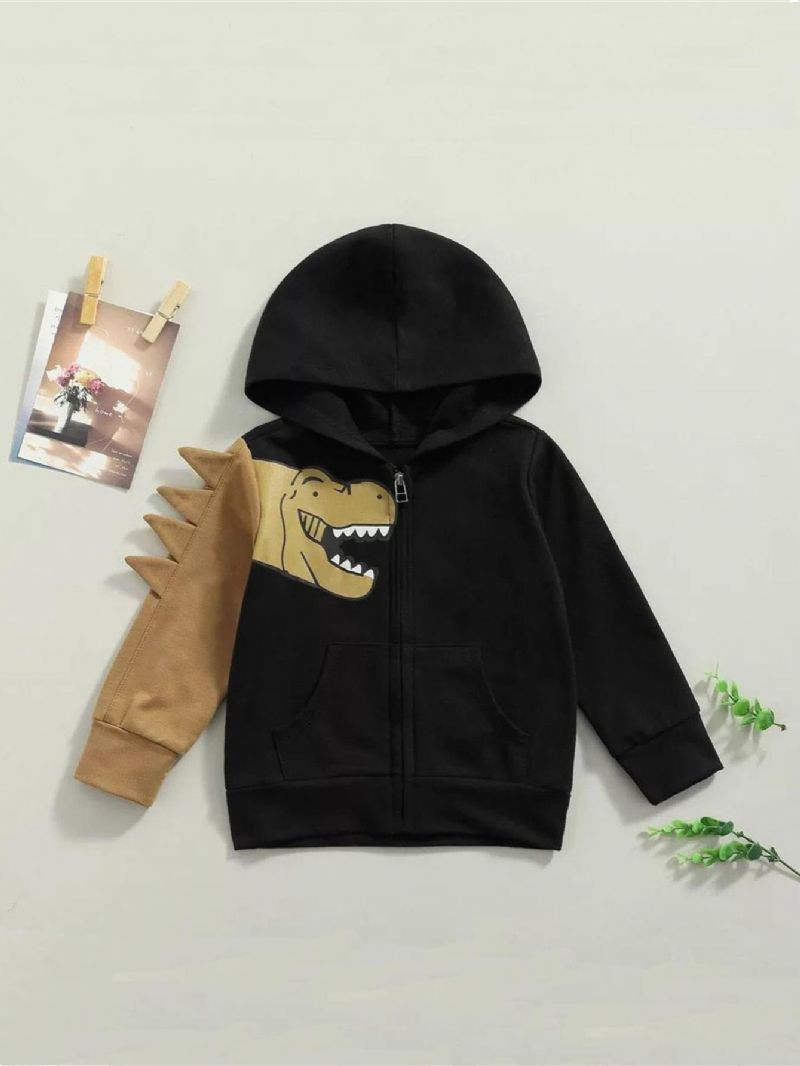 Pojkar Dinosaur Mönster Cardigan Zipper Pocket Hood Sweater Jacka