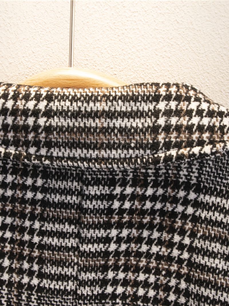 Pojkar Houndstooth Jacka Button Lapel Ytterkläder Barnkläder