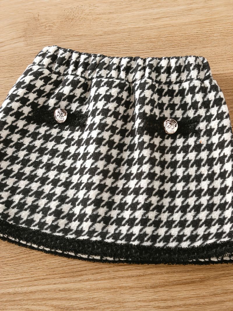 Småbarn Flickor Houndstooth Dekoration Pocket Jacka & Kjol