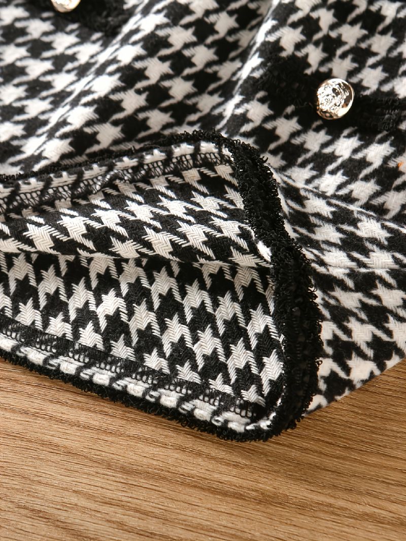 Småbarn Flickor Houndstooth Dekoration Pocket Jacka & Kjol